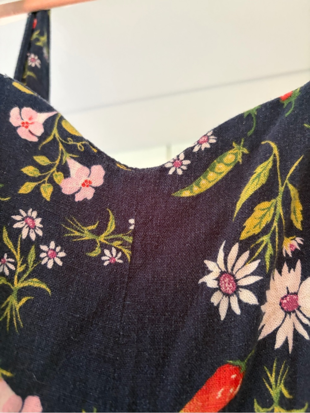 Navy Floral Fit and Flare Linen Midi Dress with Pockets - Picture 5 of 11